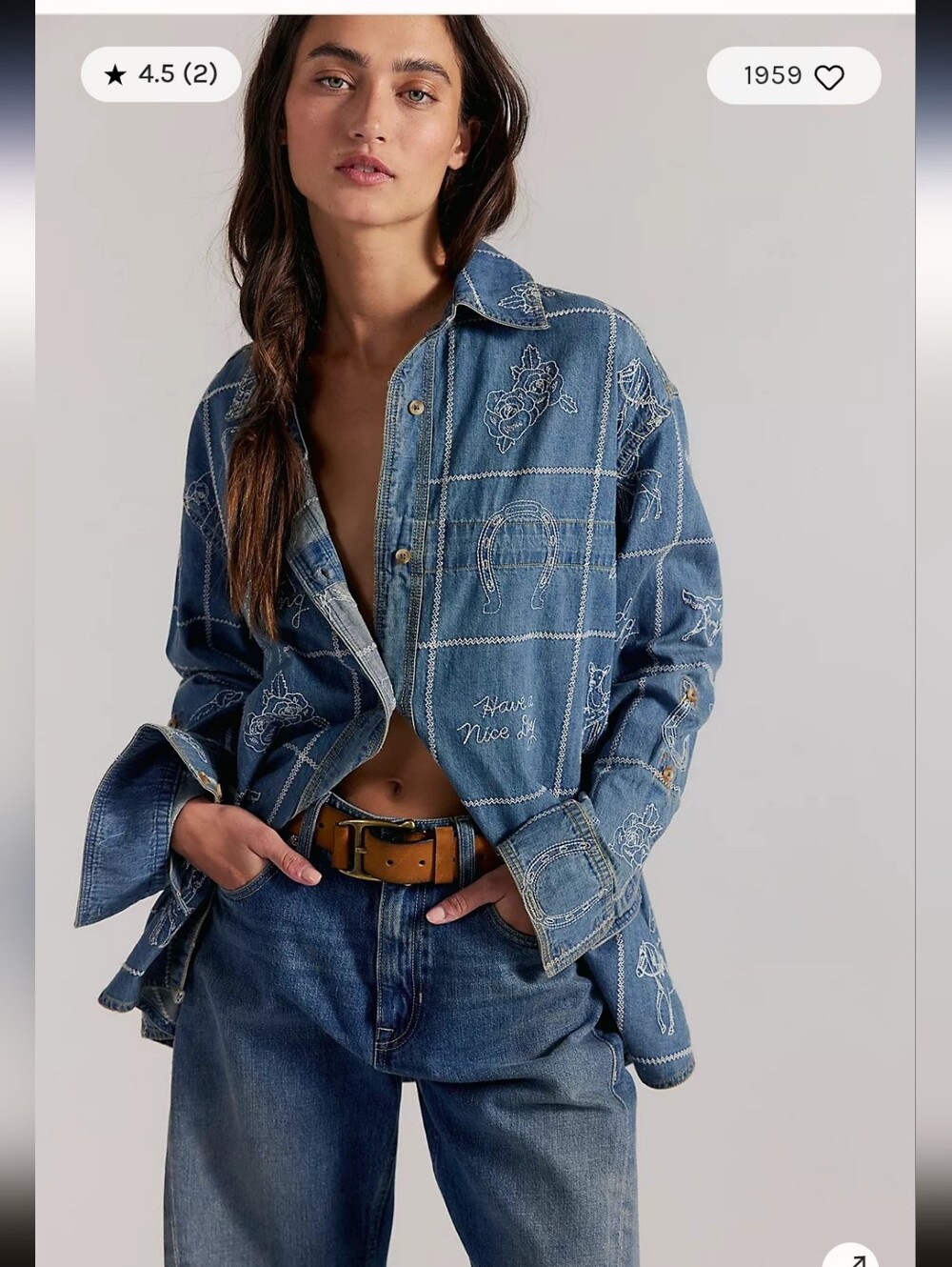 NWOT We The Free Have A Nice Day Denim Top CURRENT ONLINE